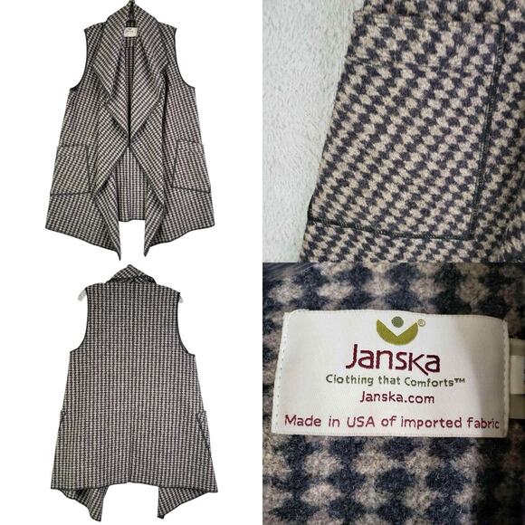 Janska Vest Open Front Diamond Herringbone Women’s Size Medium M Brown Black - Picture 1 of 9